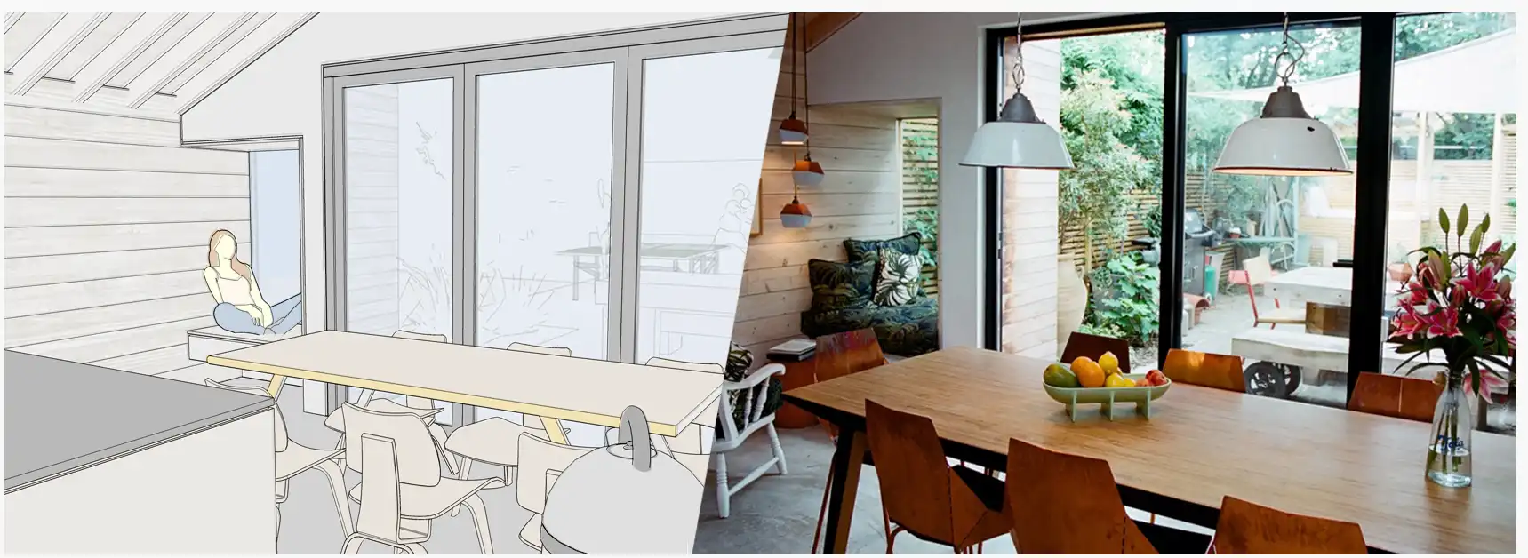 before and after from sketchup to real life living room