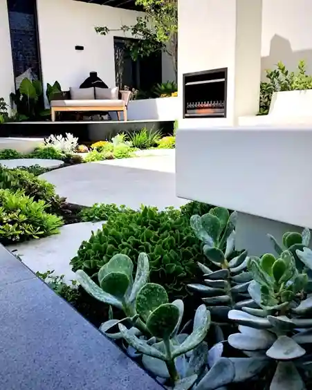 outdoor area with fireplace and couches render in sketchup