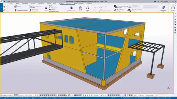 Structural model of new proposed building with yellow walls and blue floors