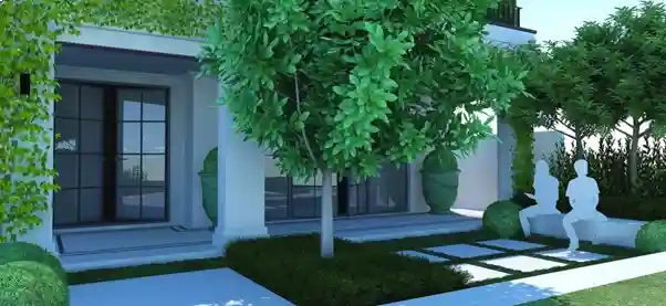 modern white house with vine