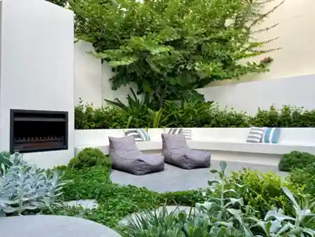 grey bean bags in white lounge area