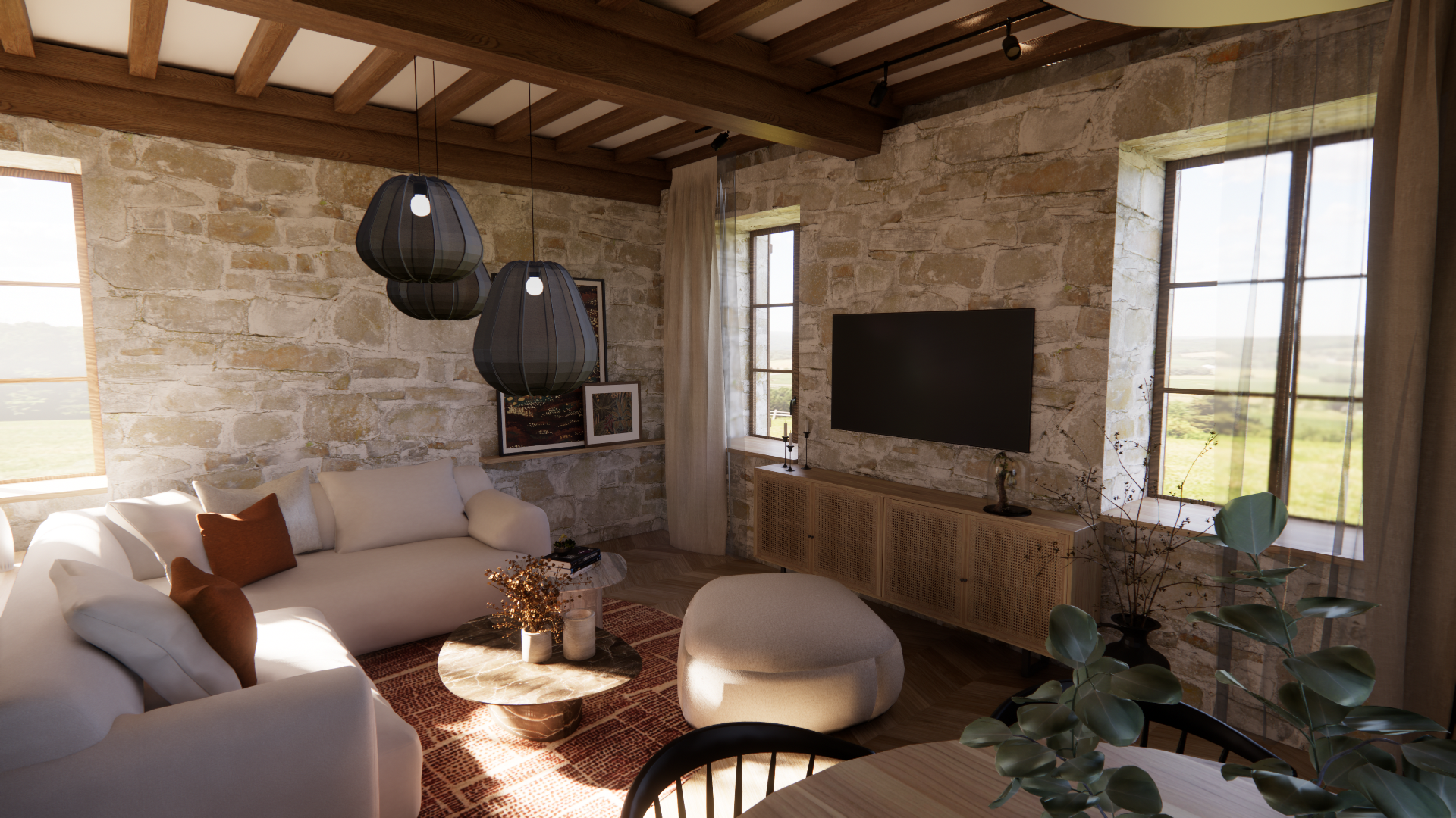 Stone house living room interior Stone house living room interior