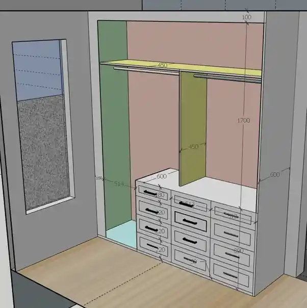 walk in robe dimensions in sketchup